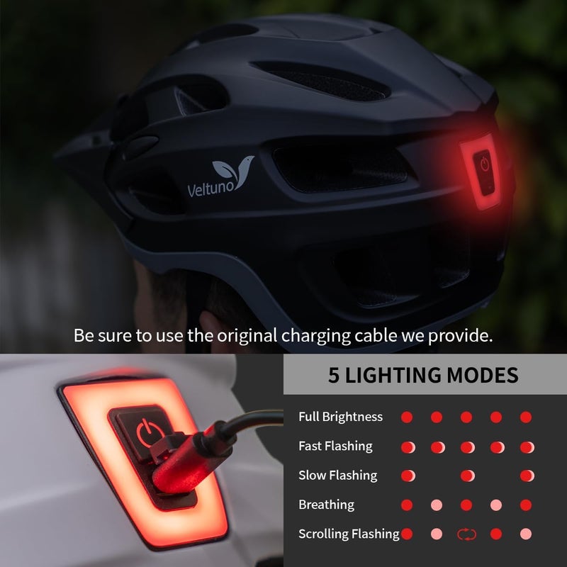 Veltuno Bike Helmet for Adults, Lightweight Mountain Bicycle Helmet with USB Rechargeable LED Rear Light, Removable Sun Visor for Women, Men, Suitable for Cycling and Commuting - Image 5